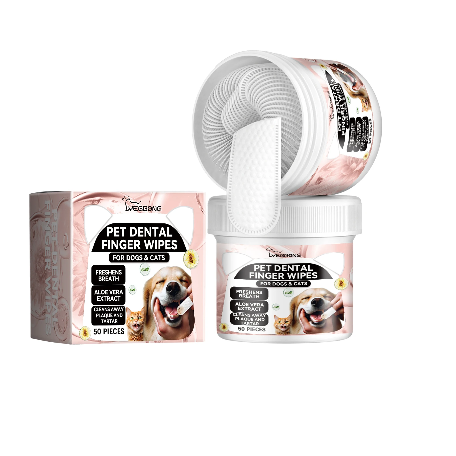 Pet Dental Finger Wipes, Tooth Cleaning Finger Cots For Cats & Dogs, Remove Tartar, Freshen Breath, Oral Gum Care