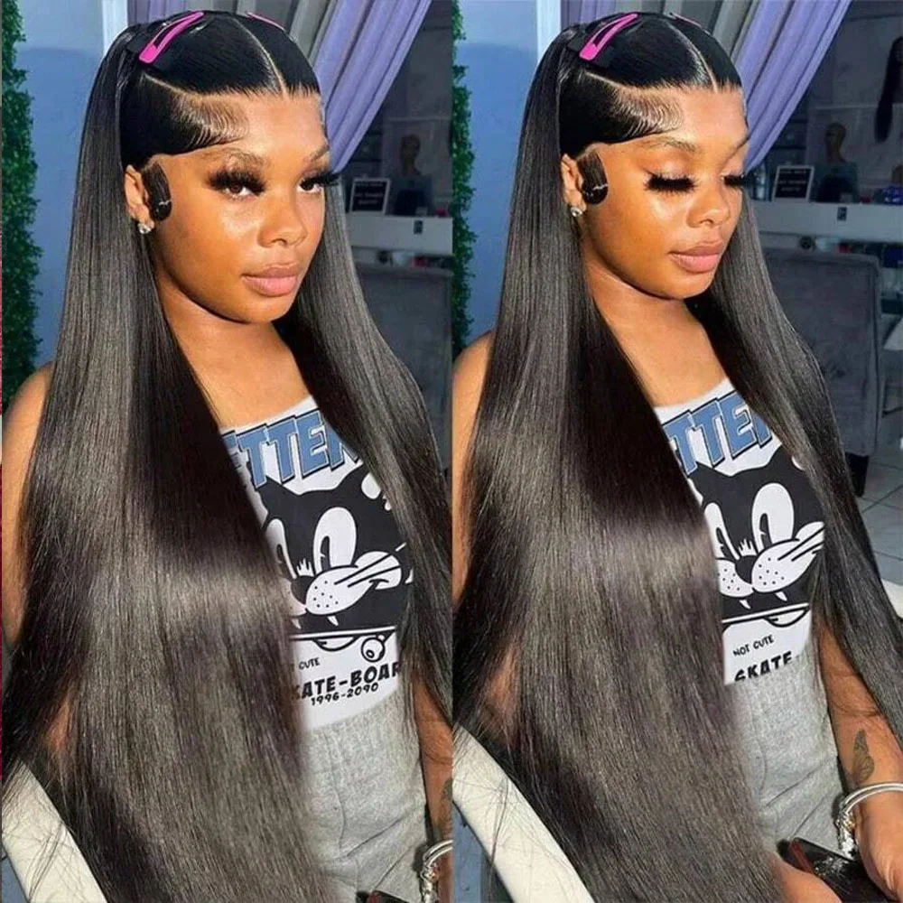 250% densité 40 pouces 13x4 13x6 dentelle avant perruques cheveux humains pré plumés avec des cheveux de bébé Transparent os droite dentelle frontale perruques