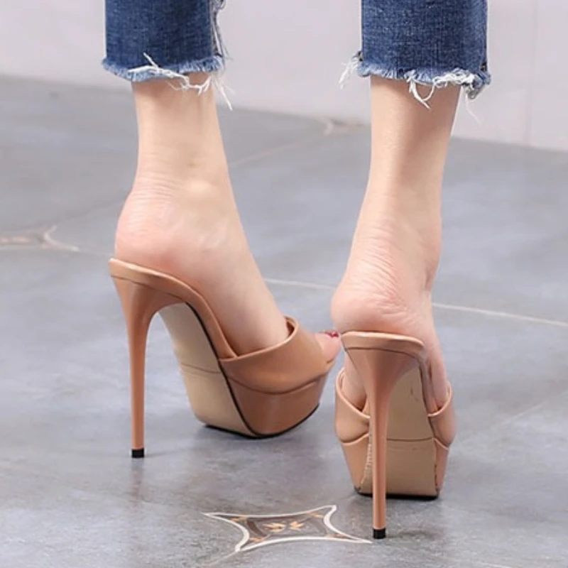 Shallow Mouth Fashion High Heeled Slides Lady Open Toe Sandals 2025 Summer New Sexy Waterproof Platform Slippers for Women Shoes