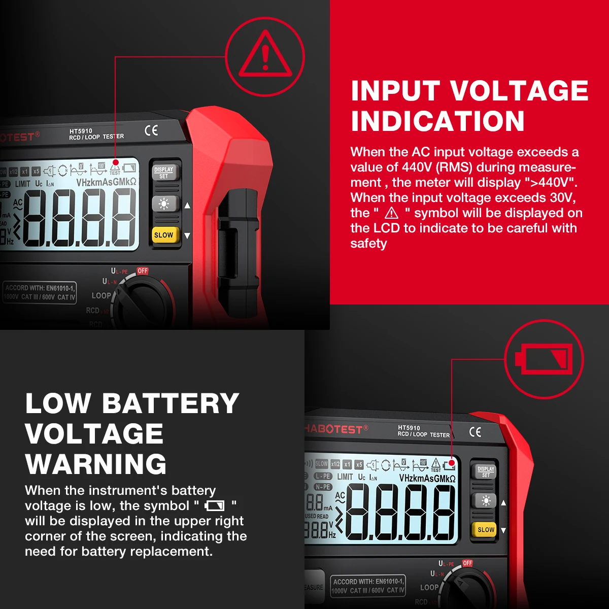 HABOTEST HT5910 Leakage Switch Tester LCD Digital Resistance Meter RCD/Loop Tester 1000 Data Storage Voltmeter Megohmmeter