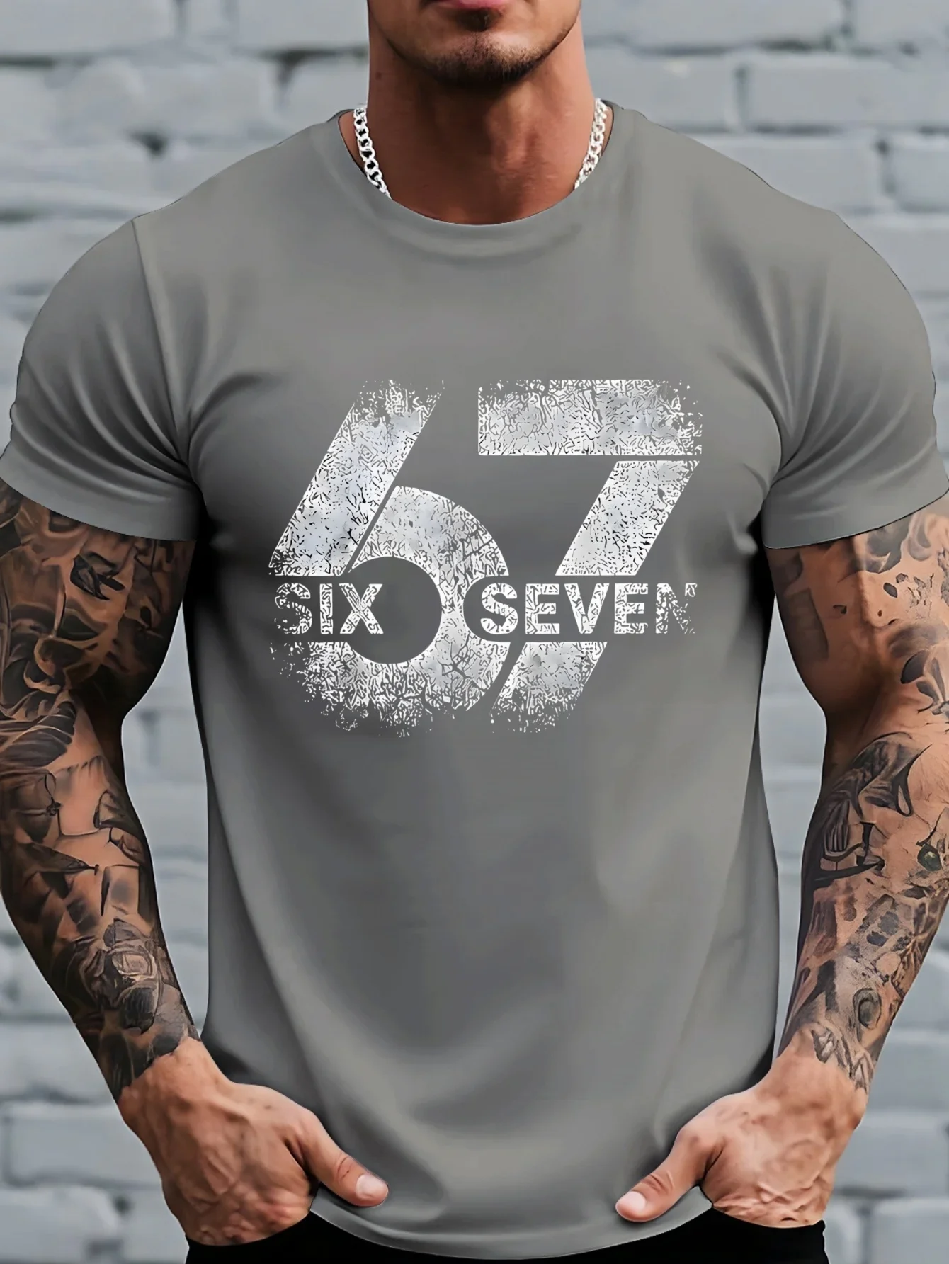 Vintage Number 67 SIX SEVEN Graphic T-Shirt Men 3D Print Streetwear Casual Crew Neck Tops Trendy Men's Clothing