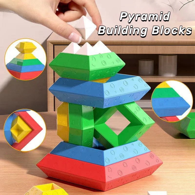 16/32/48PCS Pyramid  Building Blocks Assembly Puzzle Toys Intellectual Development Brain Teasers Stacker Toy Magic Tower