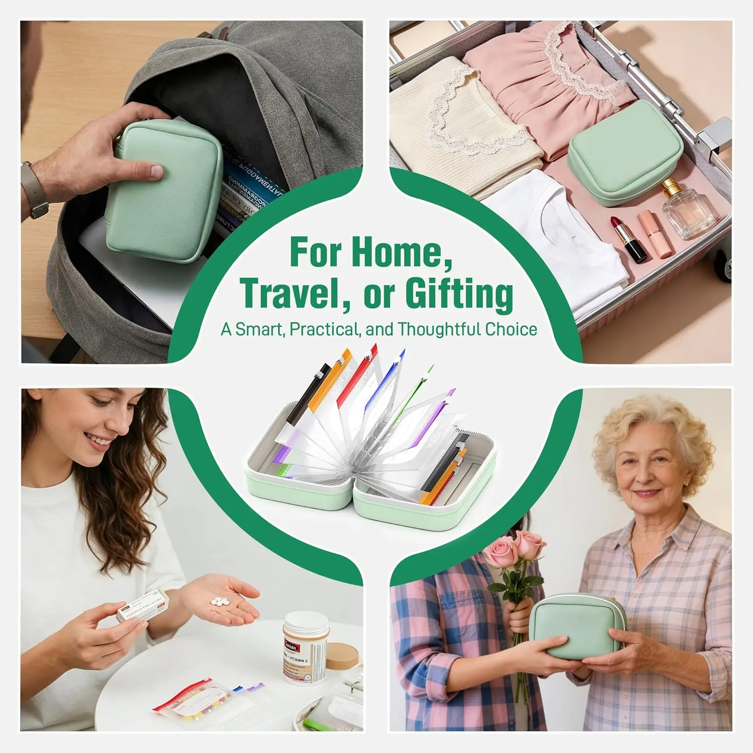 A8 Portable Travel Weekly Pill Organizer Set 14 Color-Coded Waterproof Medicine Pouches Reusable Zipper Pill Box Bag Dispenser Container for Vitamins Supplements Fish Oil Storage view 4