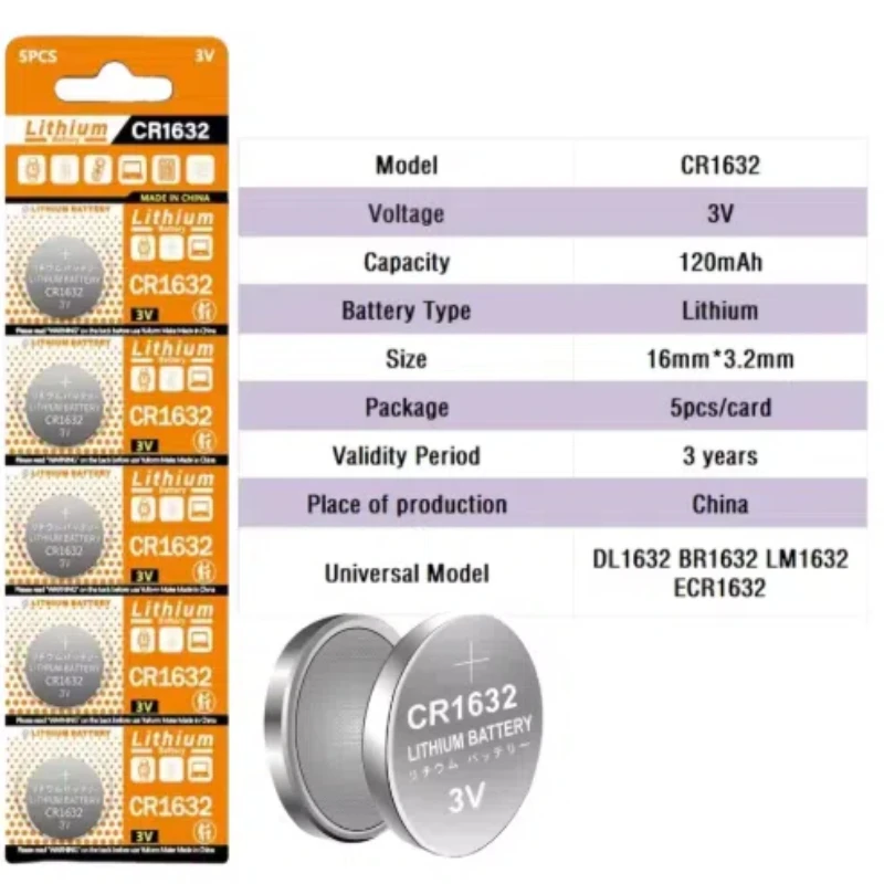 2-50PCS 120mAh CR1632 Coin Cells Batteries CR1632 DL1632 BR1632 LM1632 ECR1632 Lithium Button Battery For Watch Car Remote Key