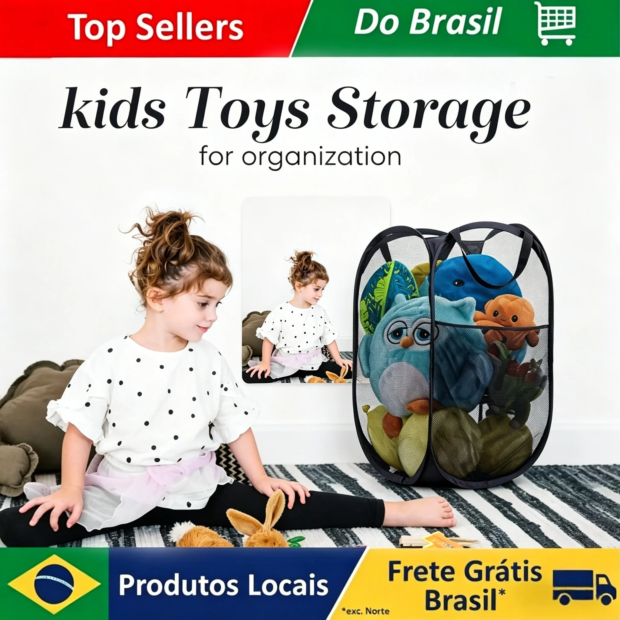 Cesto de Roupa Suja Grande Capacidade para o Brasil, Balde de Armazenamento de Malha para Banheiro, Cesto de Roupa Suja Portátil Dobrável