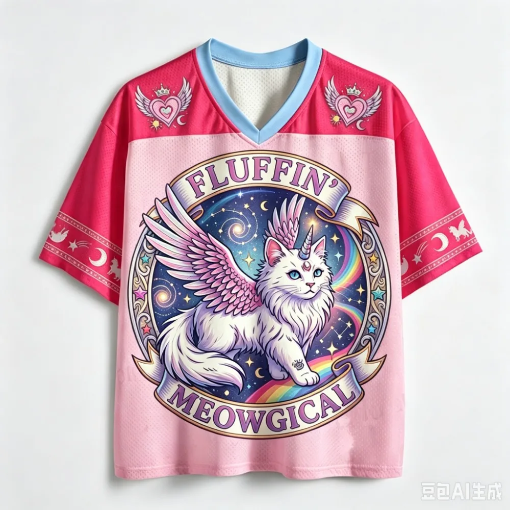 Y2K Retro Rainbow Cat 3D Print Men Sport V-neck T-shirt Outdoor Street Casual Fashion Quick-drying Breatha Parent-child Clothing