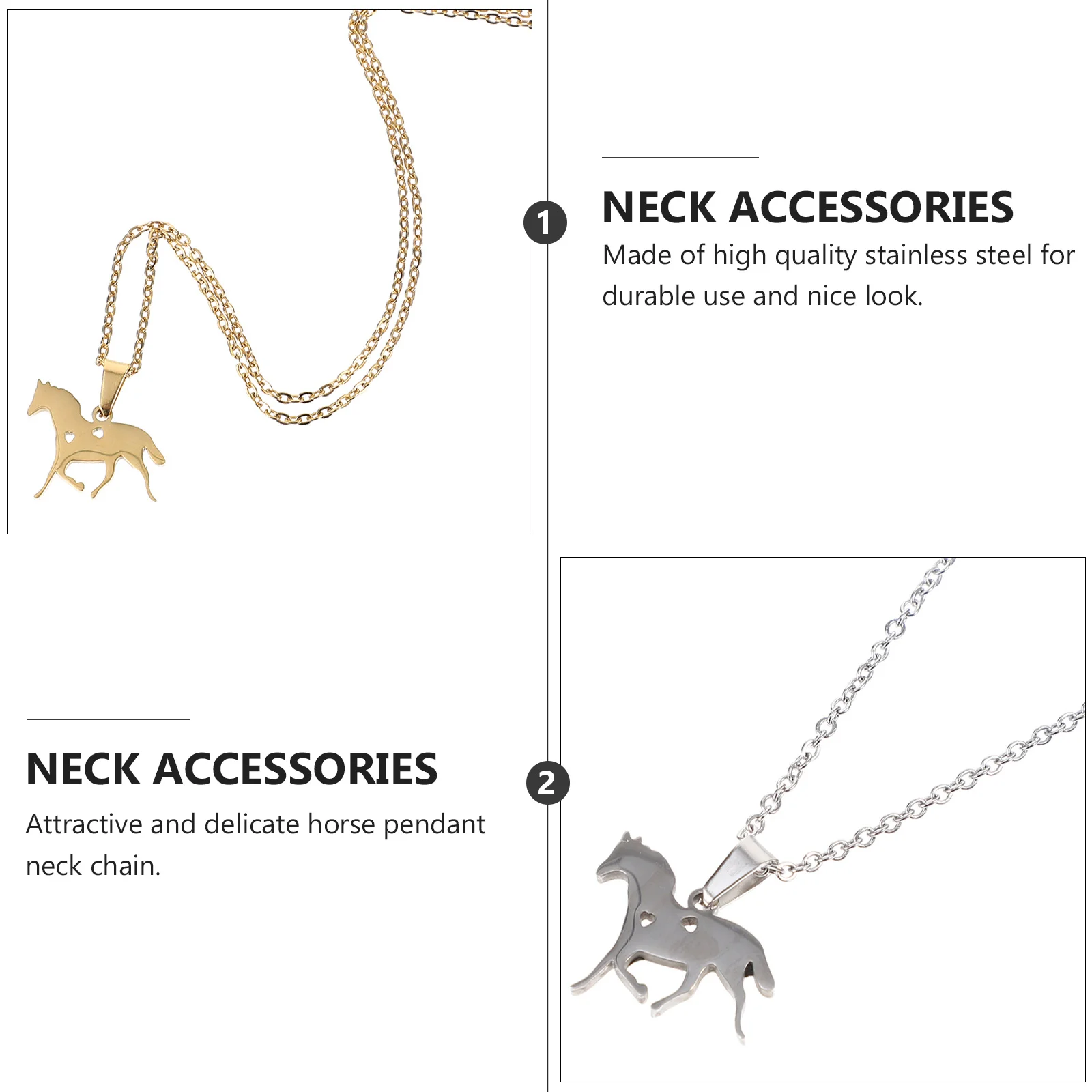 

2 Pcs Necklace Heart Decoration Horse Pendant Hollow-out Chain Multifunction Ornament Lovers