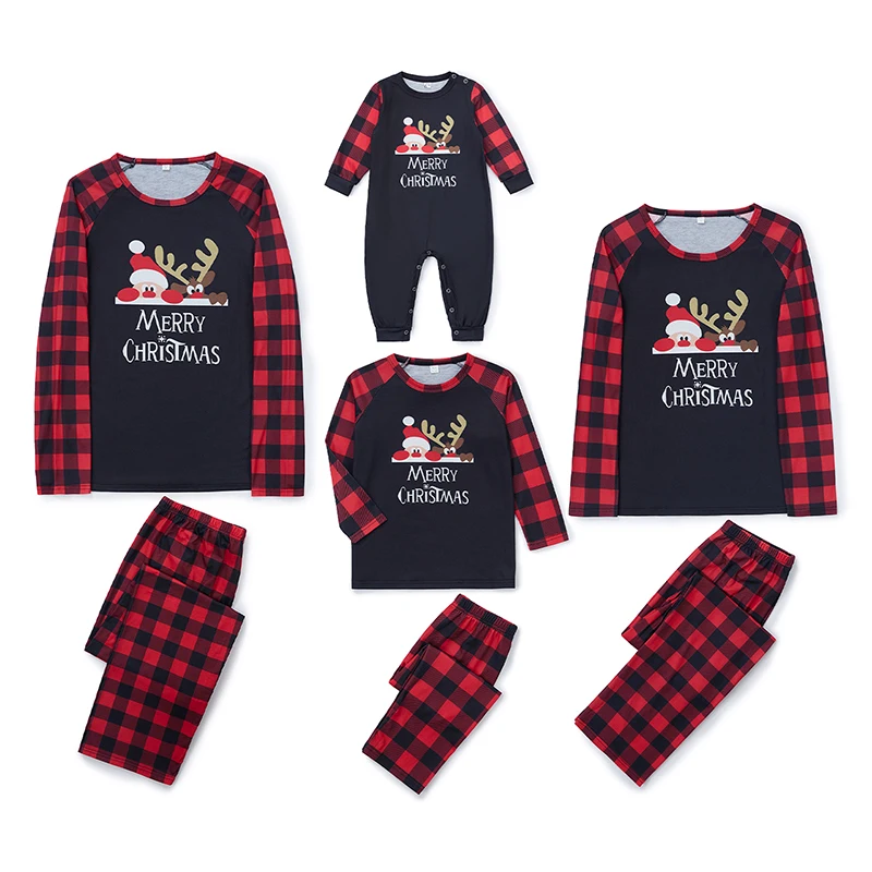 

Xmas Matching Family Pajama Set Cozy Long Sleeve Tops with Classic Plaid Bottoms for Christmas Cheer