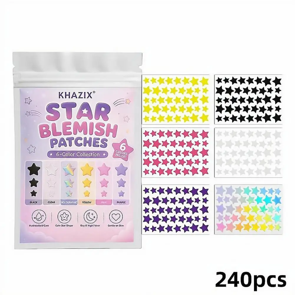 Patchs anti-boutons étoiles sept couleurs pour le visage, points hydrocolloïdes invisibles, autocollants anti-acné discrets pour des soins doux et amusants pour la peau, nouveauté