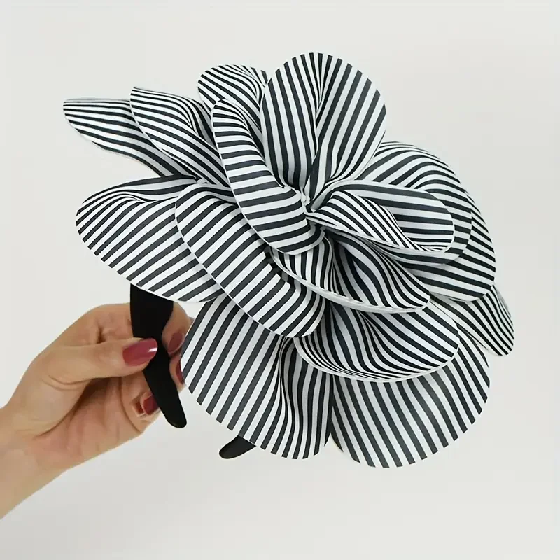 New Design Stripe Rose Flower Headpiece Fascinator Hat Women Wedding Tea Party Hair Accessories, Kentucky Derby Bridal Headband