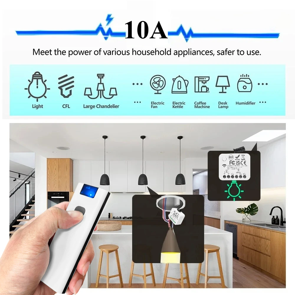 433Mhz Wireless Smart Light Switch Remote Control AC 110V 220V 230V 240V 10A 3000W Mini Relay Receiver 2 Ways for Lamp Light Led