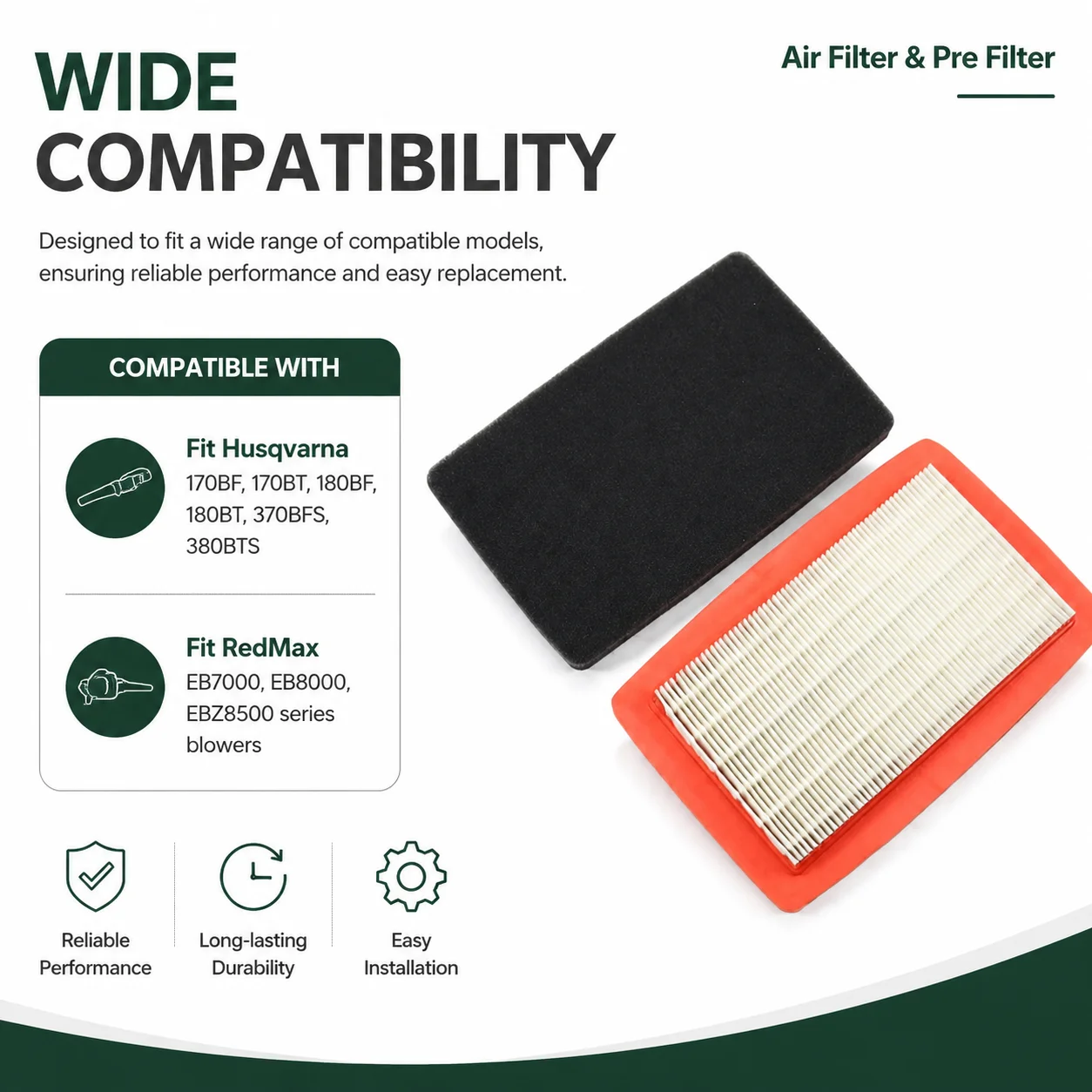 Air Filter Pre Filter 3 Pack For RedMax EB7000 EB8000 EBZ8500 EBZ7100, Fits Husqvarna 170BF 180BT 370BFS 380BTS Blower Parts