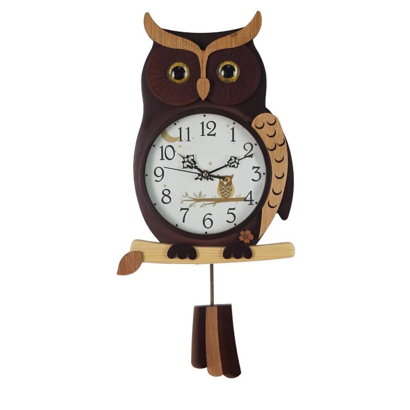 Owl Wooden Quartz Wall Clock European Artistic Creative Clock Home Living Room Decorative Silent Hands Clock Pine Wall Clock