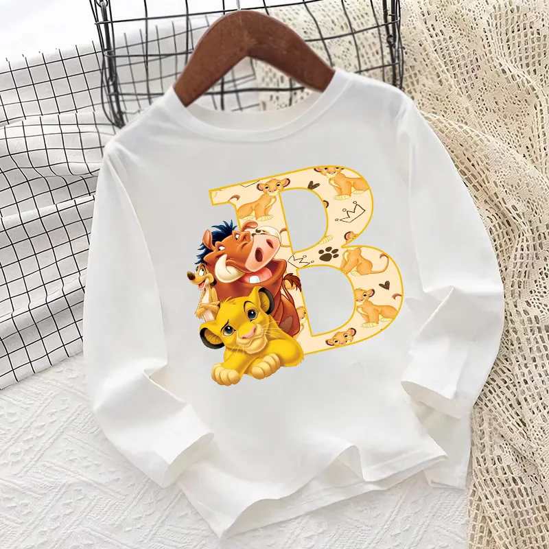 The Lion King Cute Simba 26 Alphabet A B C D E Print Kids T shirt Long Sleeve Autumn Baby Boys Girls Clothes Children T-Shirt