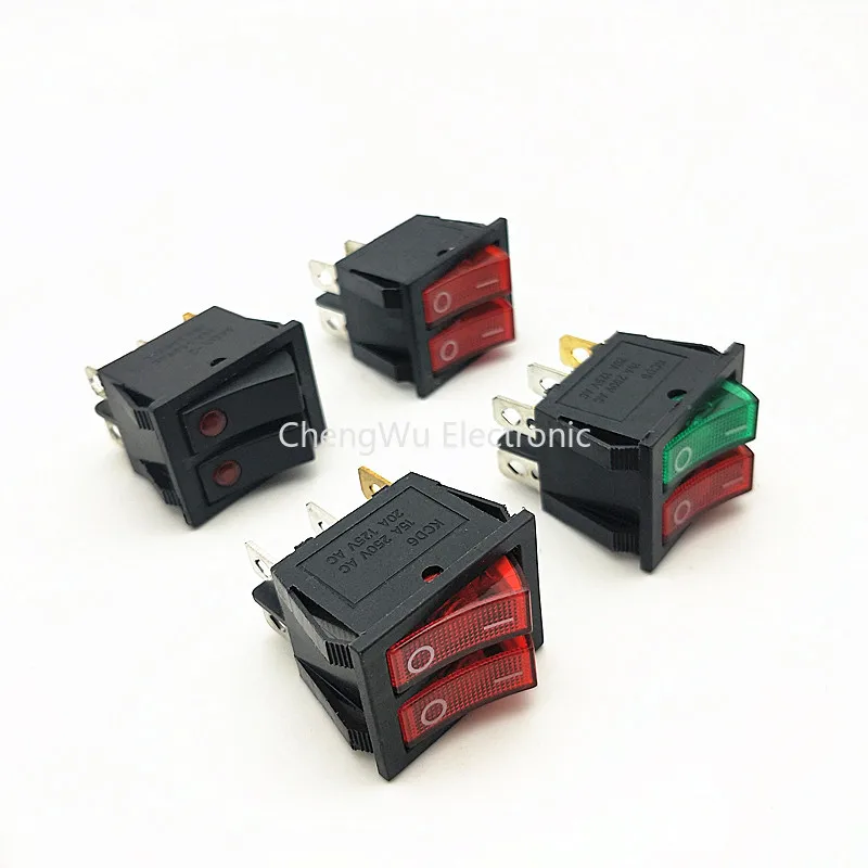 2pcs KCD6 4PIN 6PIN 16A 250V 20A 125V Double Light Rocker Switch Waterproof ON-OFF KCD6 Boat Power Switch