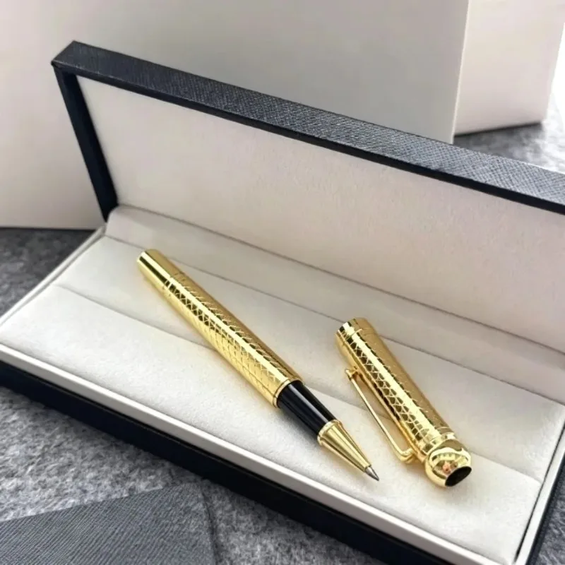 2026 M Brand Gold Grid Pattern Business Rollerball Pen, Luxury Collection Gift Office Writing Pen（ No Pen Box Included）