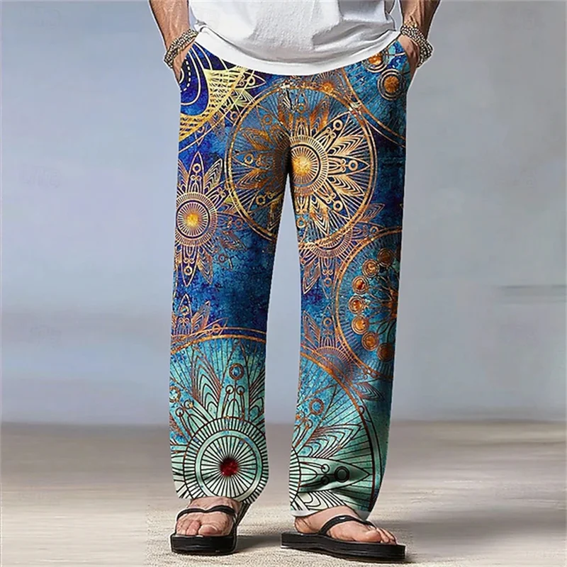 

Новинка 2025, мужские свободные брюки на шнурке, облегающие брюки с 3D модным принтом, уличные гавайские пляжные каникулы, дышащие повседневные брюки