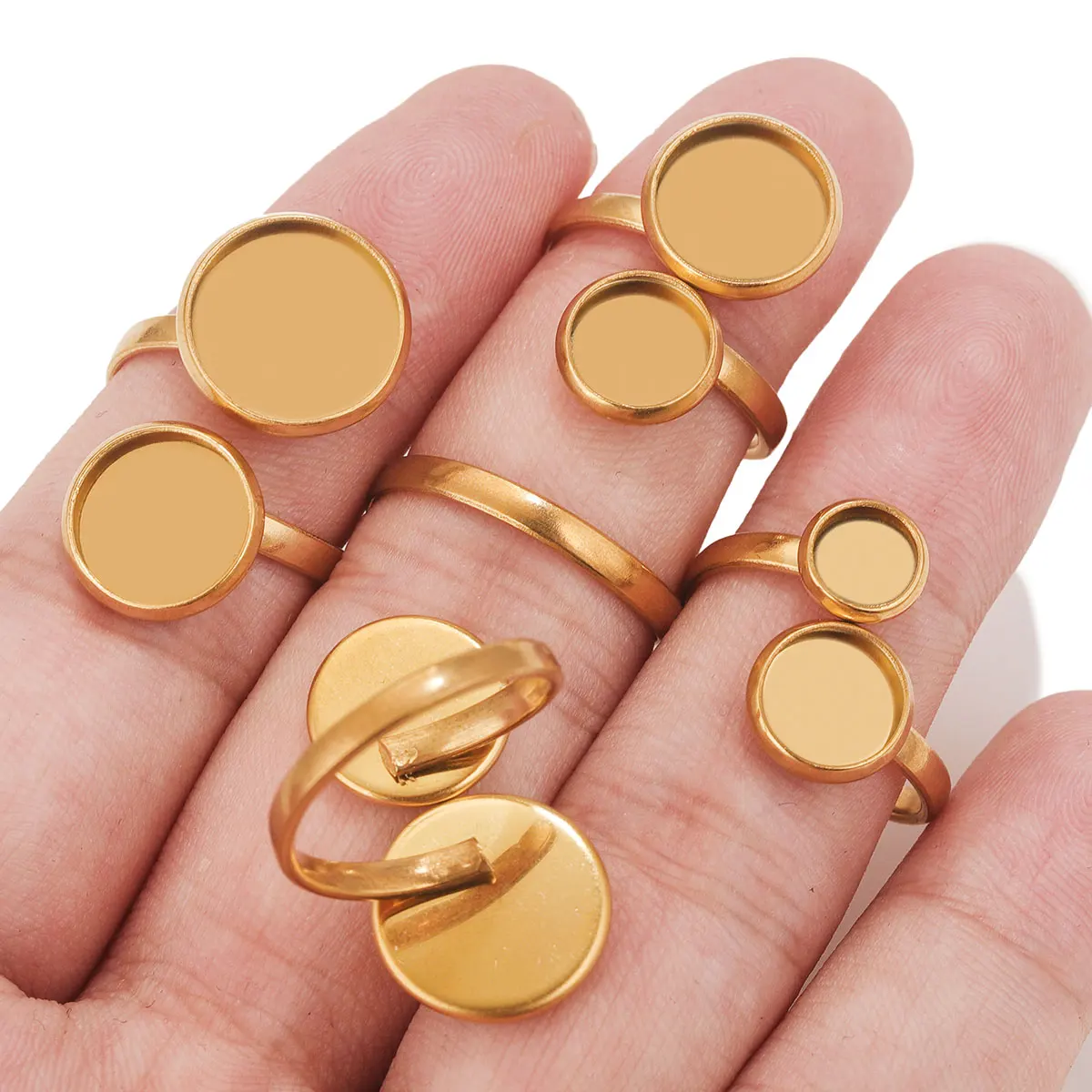 10 PCS Stainless Steel Round Double Disc Ring Adjustable Size DIY Charm Female Male Personality Unique Jewelry Accessory Found