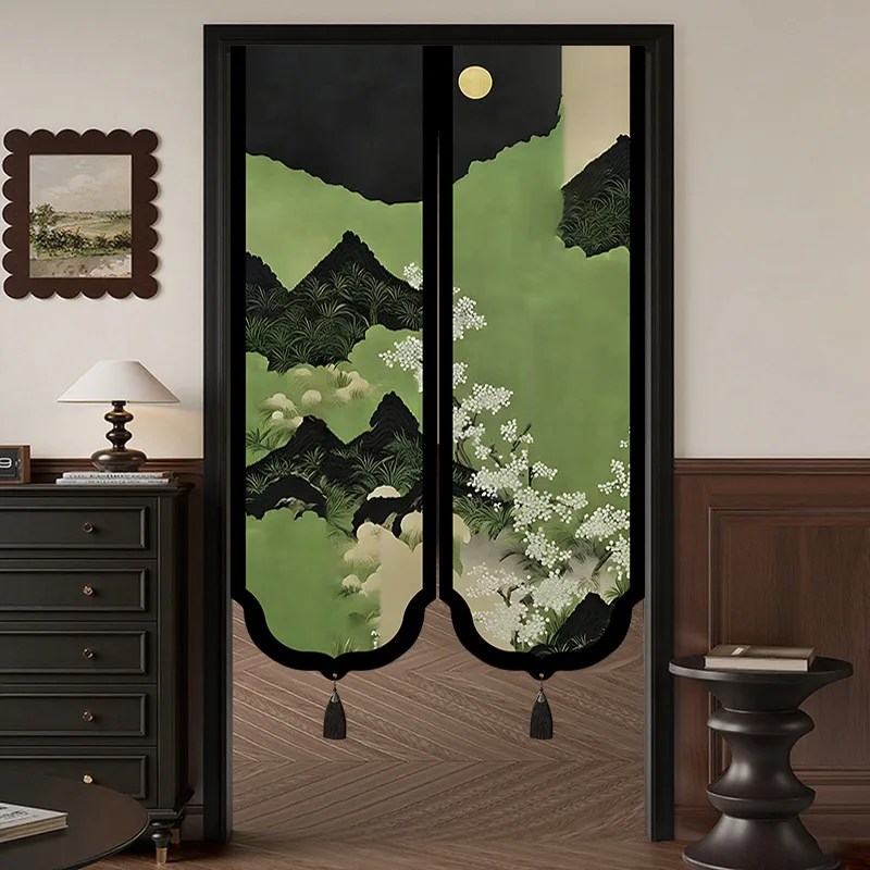 Door Curtain Landscape Painting Blocking Curtain Household Bedroom Non-punching Partition Curtain Kitchen Anti-oil Fume Cotton
