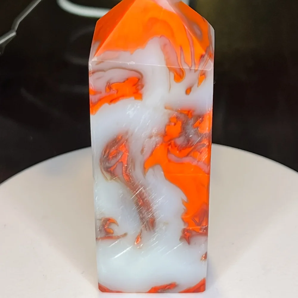 1pc CRYSTALHOLA Chicken Blood Agate Crystal Tower - Marbled White & Orange Crystal Point, Solid Home Decor for Relaxation