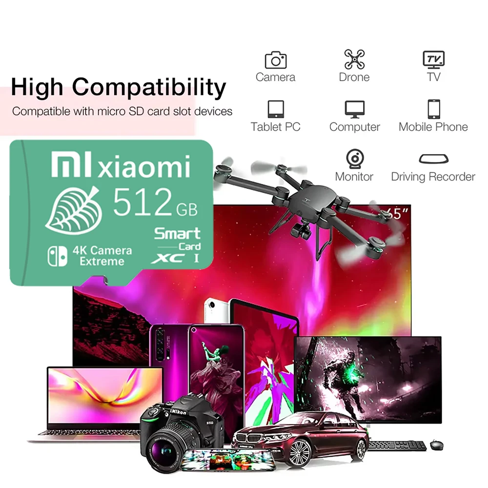 Xiaomi Micro TF/SD Card High Speed 2TB Memory Card 128GB tarjeta micro TF SD 256GB 512GB 1TB Flash Memory TF Card C10 For Lenovo