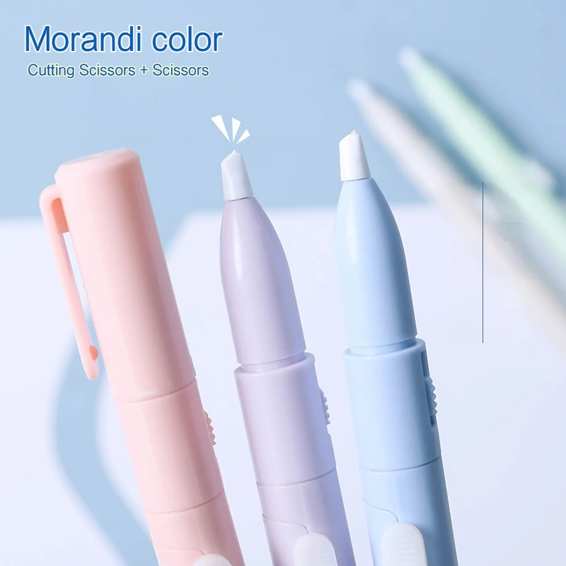 Mini Colorful Folding Scissors Paper Cutter Knife 2 In 1 Multifunctional Pocket Pen Shape Scrapbooking Carving Cutting Art Tools