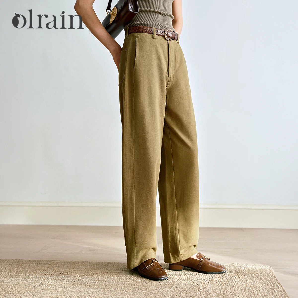 OLrain Casual Hong Kong Style Pants 2026 New Women's Autumn Versatile Relaxation Pant Loose Solid Straight Trouser O57QK000661
