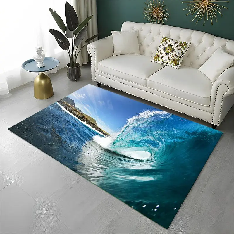 Nature Sea Wave Storm Seawater Large Area Rug Non-slip Durable Carpet for Bedroom Living Room Sofa Doormat Home Decor Floor Mat