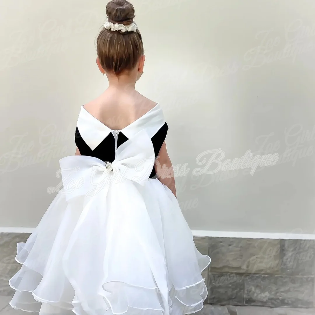 Elegant Sleeveless Collar Flower Girl Dress Bow Multi Ruffle Dress Kids Wedding First Communion Birthday Party Custom Gown