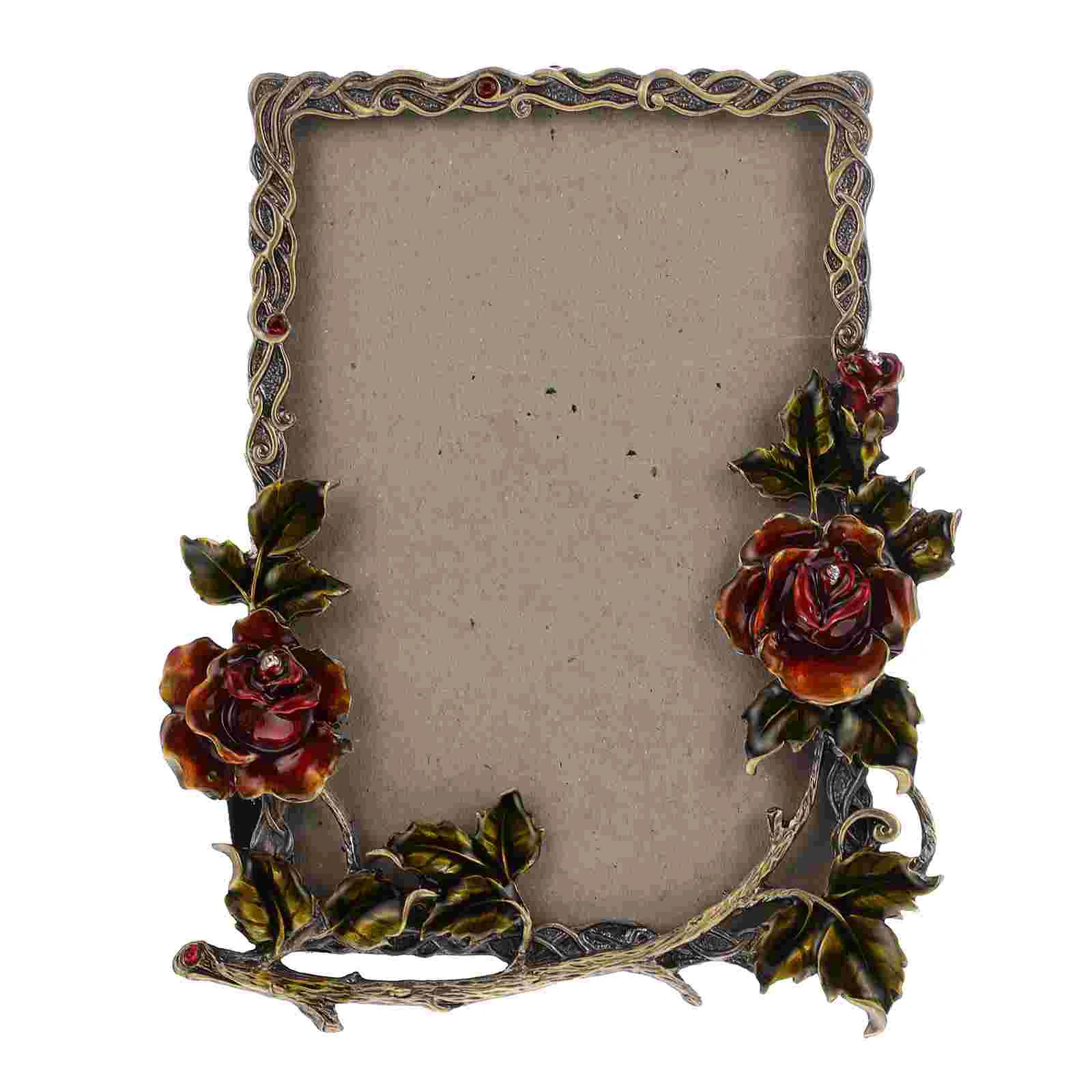 

6 Inch Photo Frame Desktop Decoration Vintage Picture Frames Creative Holder Decorate Rose Design Metal
