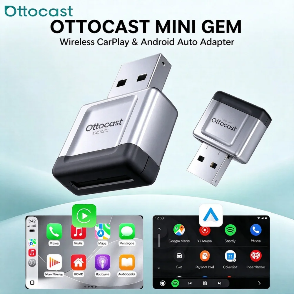 OTTOCAST Mini Gem Wireless CarPlay Adapter Android Auto Connection Car Accessories for Toyota VW Ford Chevrolet Hyundai