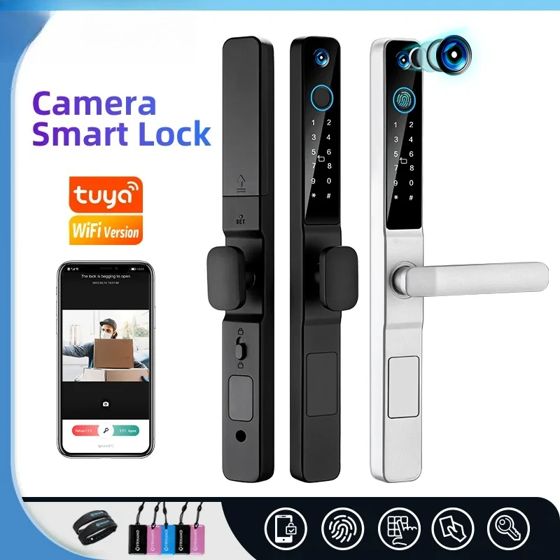 IP66 Keyless Cat's Eye Waterproof Peephole Outdoor Aluminum Sliding Door Lock Digital Password Tuya Wifi Smart Lock
