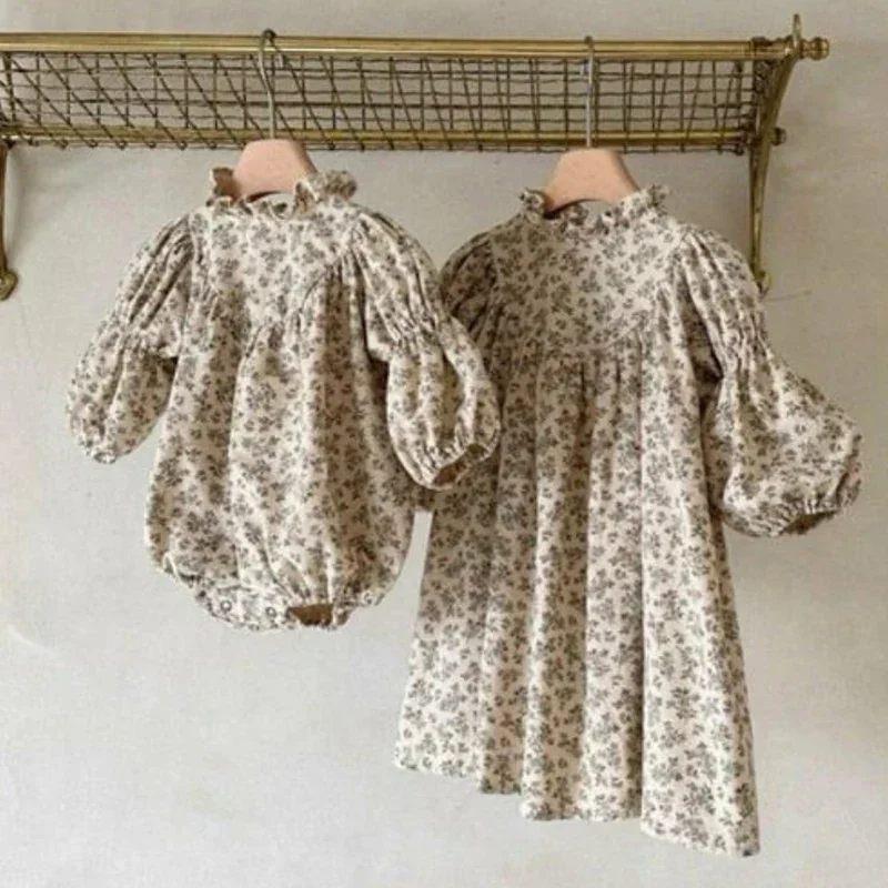 2026 New Spring 0-3Yrs Kids Princess Dresses Toddler Bodysuits Long Sleeved Cotton Print Baby Girls Party Dress Children Clothes