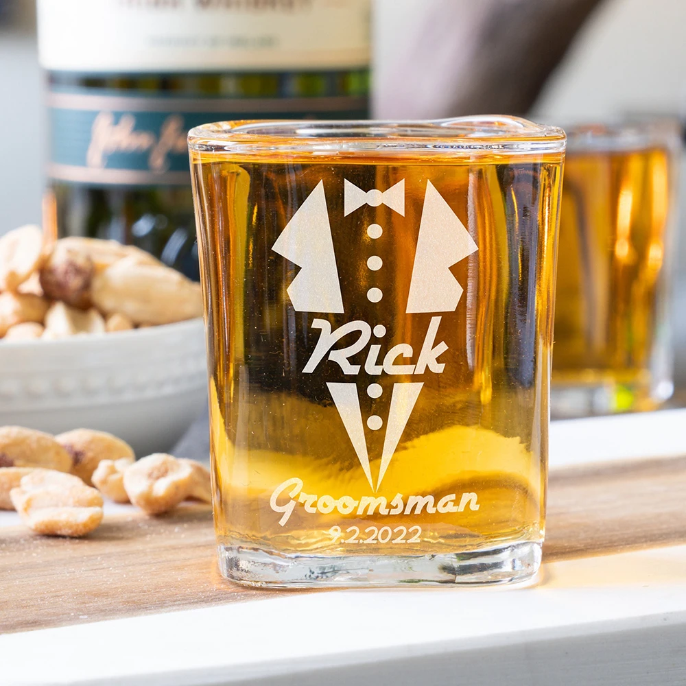 Personalized Gift for Groomsman Square Shot Glasses Wedding Party Best Man Engraved Shot Glasses Father of the Groom Proposal