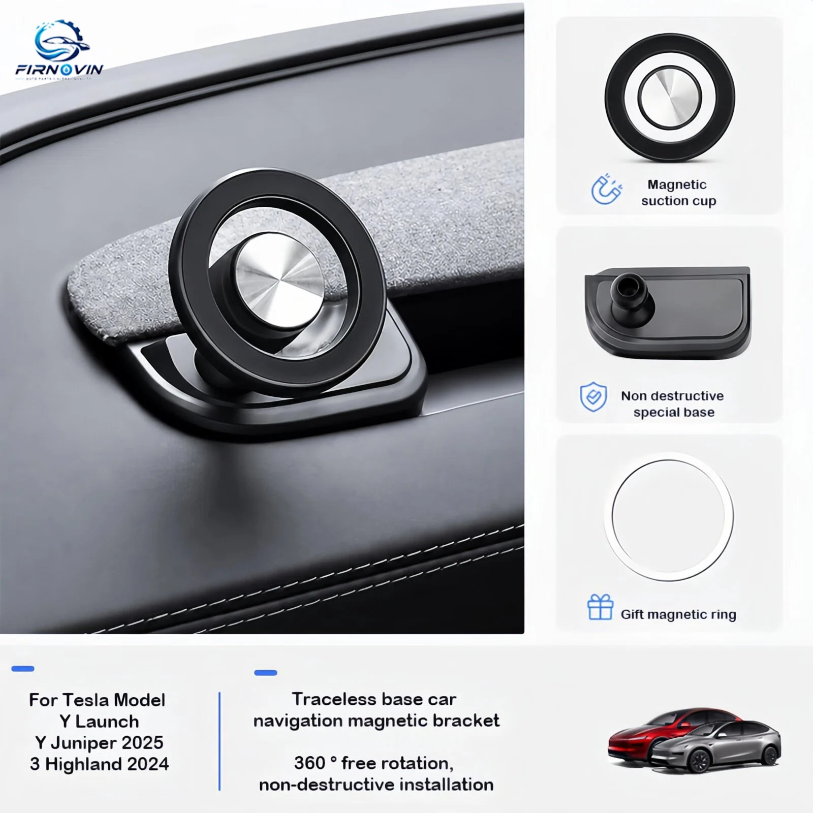 For Tesla Model Y Launch Juniper Series Model 3 Highland 2024-2026 Magnetic Phone Holder ABS 360 Rotating Anti-Shake Car Mount