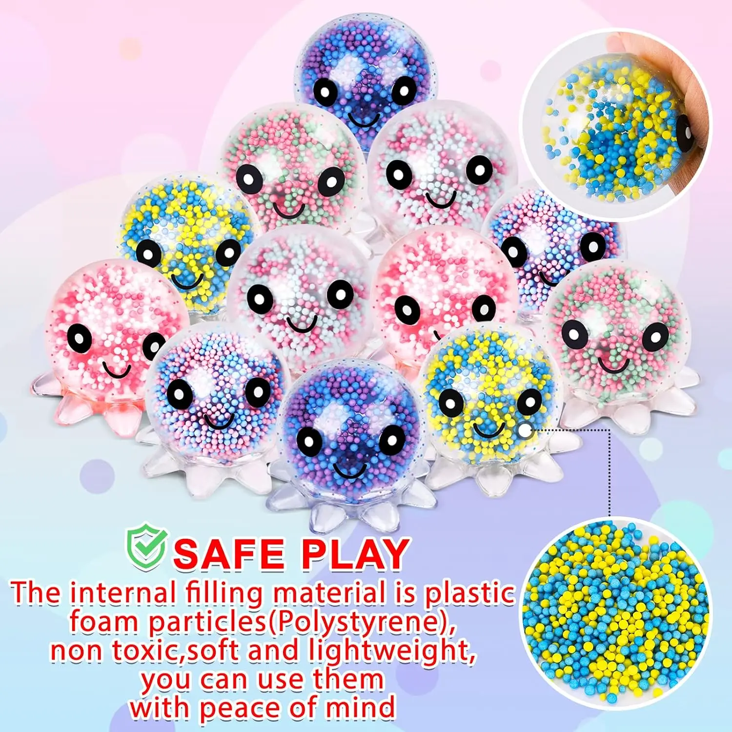 Octopus Squeeze Balls Squishy Toy Color Bead Filled Sensory Fidget Toy Stress Relief ASMR Decompression Gift Anxiety Relief Toy