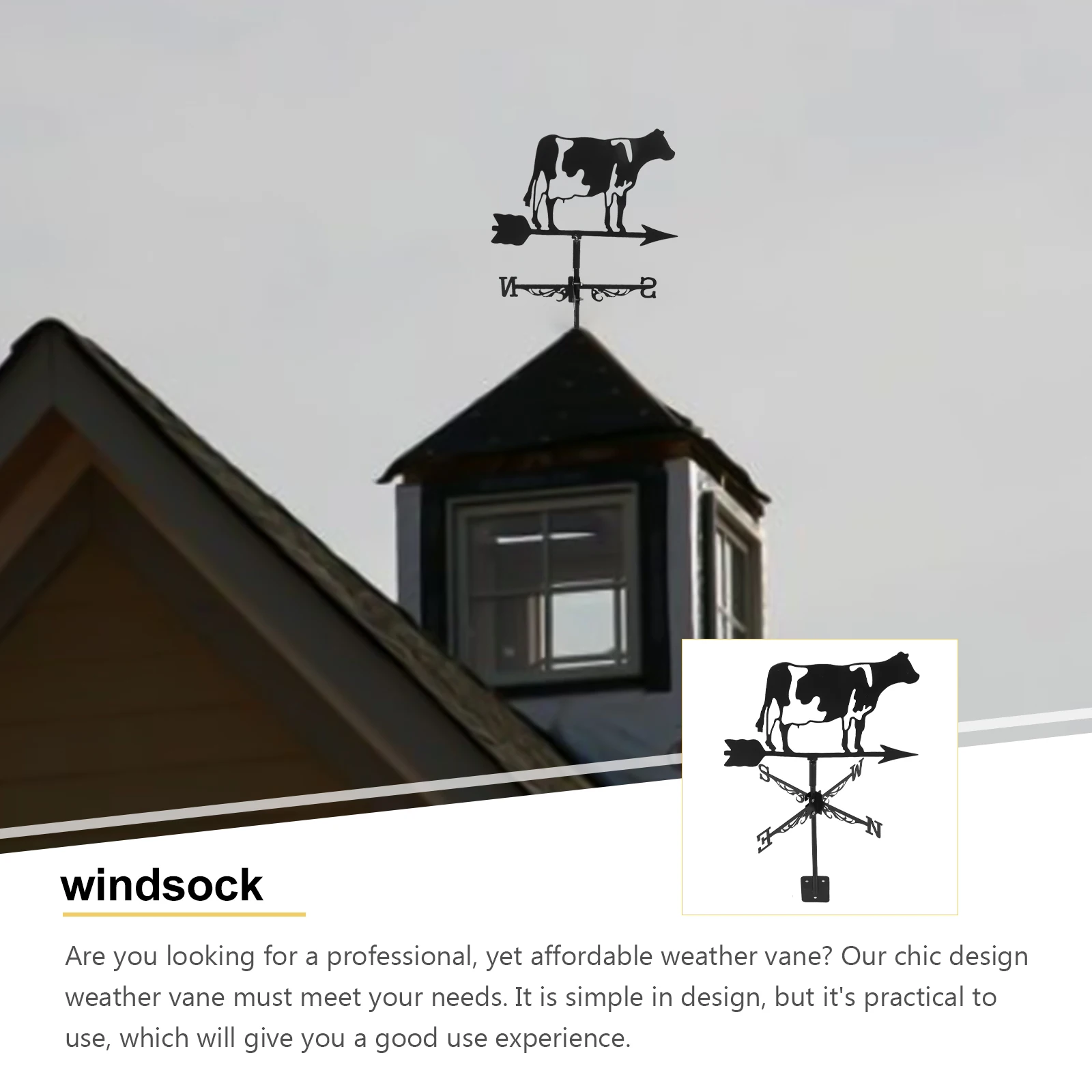 

3D Cow Wind Vane Decorative Yard Weathervane Animal Metal Direction Vanes for Roof Iron