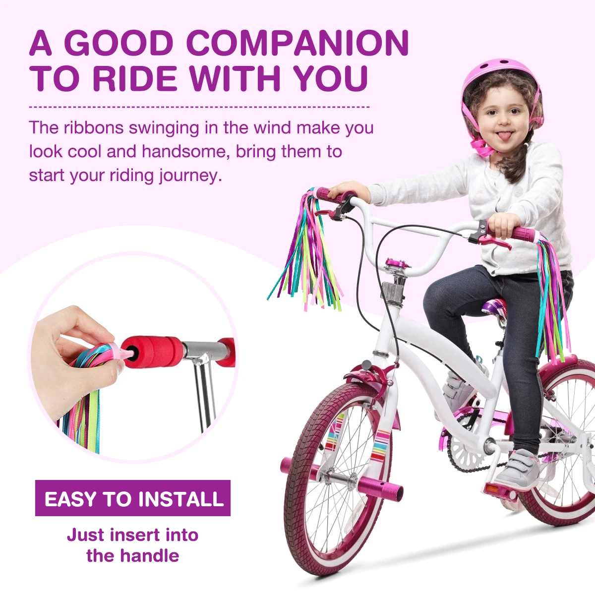 Besportble Childrens Bike Handlebar Streamers Tassels Ribbons Colorful Flying Dancing in Wind for Bicycles Tricycles