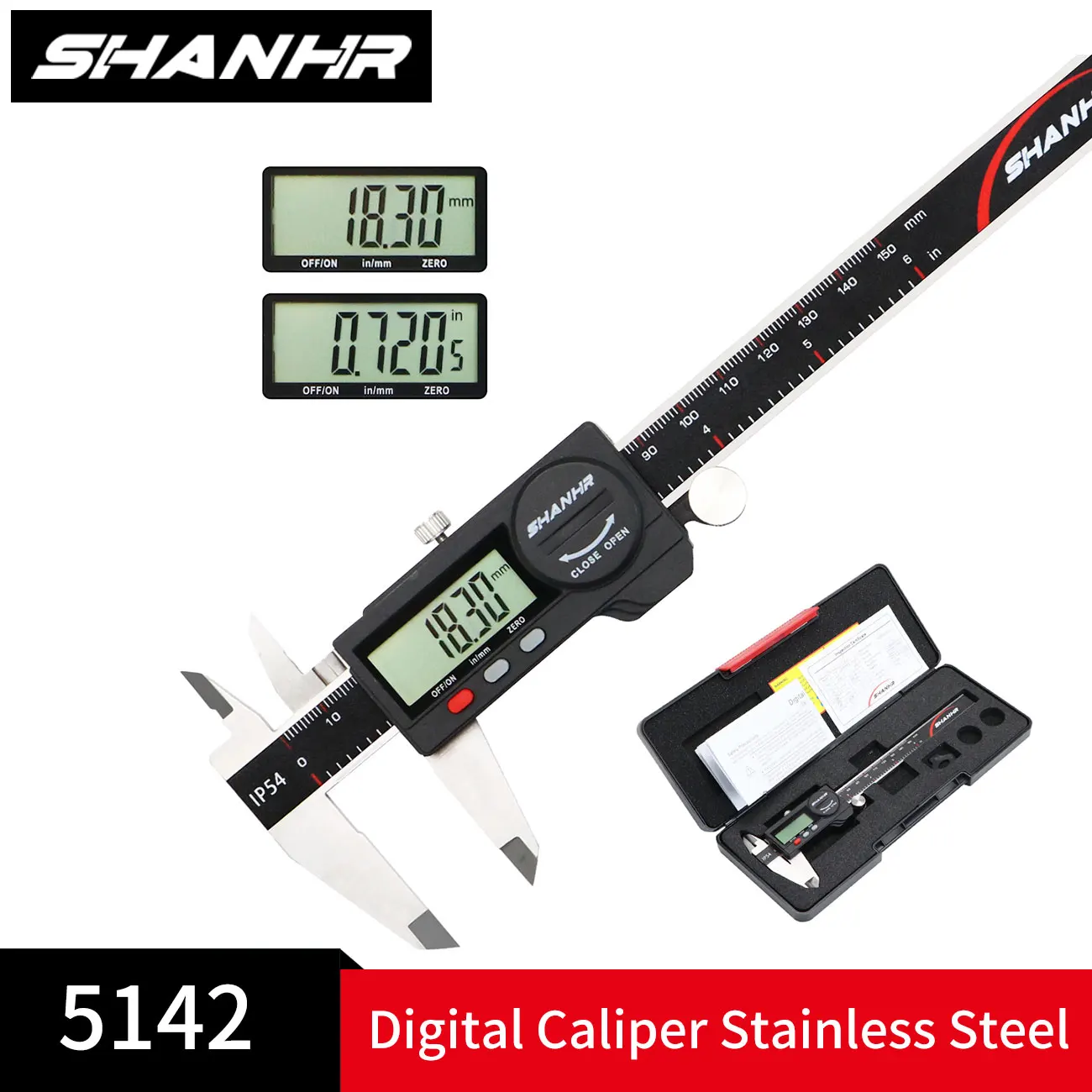 SHANHR 150 mm digitales Messschieber-Messwerkzeug mit Edelstahl, elektronischer Mikrometer-Messschieber mit großem LCD-Bildschirm