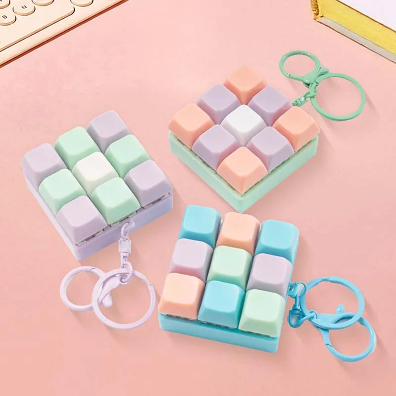 Colorful 9 Key Keyboard Fidget Toys Tetris Fingertip Pressing Keychain Adult Button Stress Relief Toys for Adults Anxiety Relief