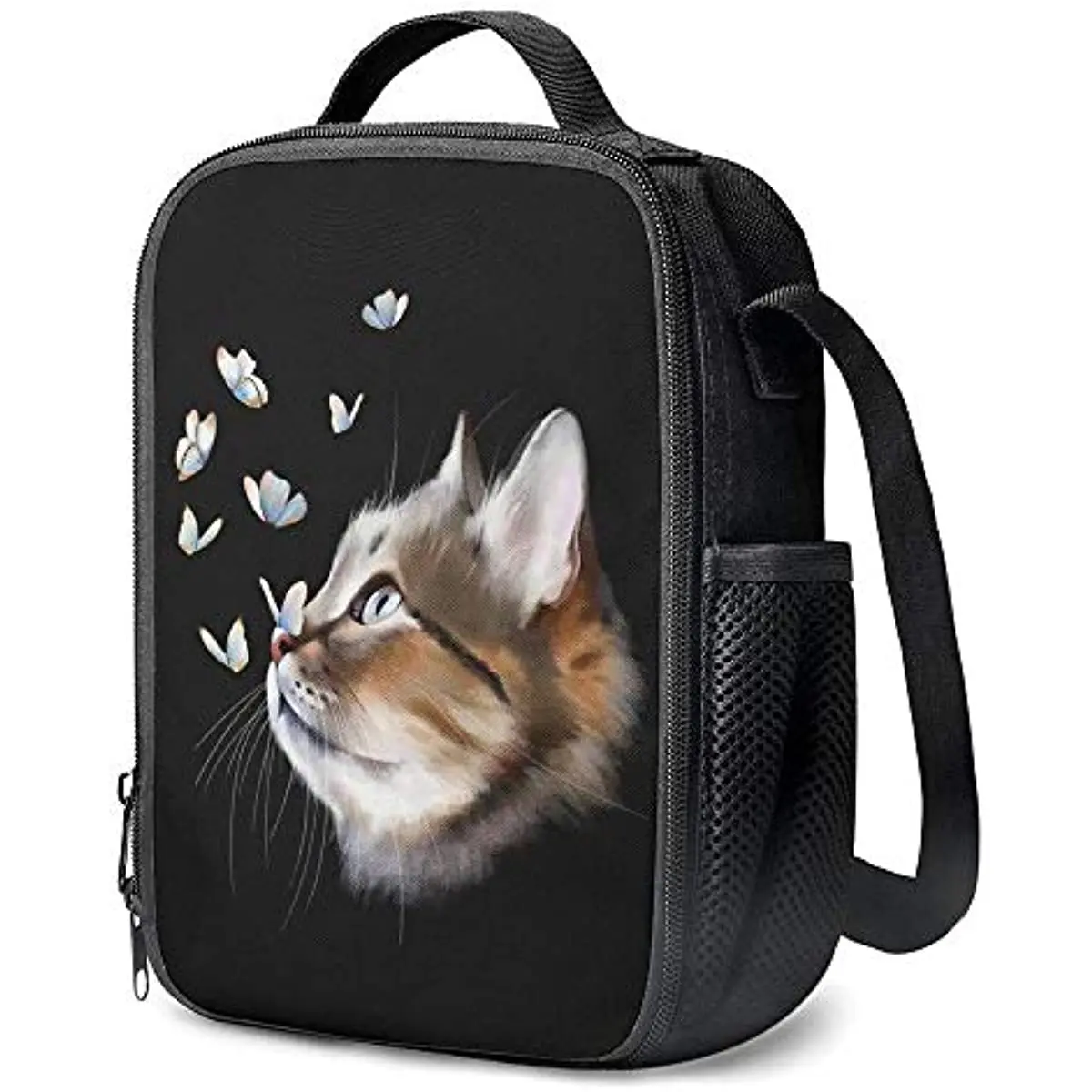 Cute Cat Insulated Lunch Bag for School Work Office Picnic Butterfly Tote Lunch Box Containers for Cat Lover Kids Reusable Bag