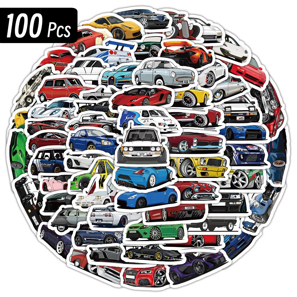 50/100 Pcs Retrofit Racing Car Graffiti Stickers Laptop Guitar Luggage Bike Skateboard Waterproof Sticker Decal Kid Toy