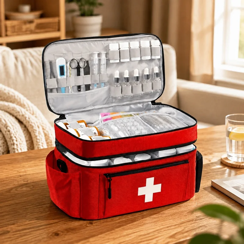 compact-two-tier-travel-first-aid-bag-featuring-large-capacity-front-compartment-and-multiple-carrying-methods-for-emergencies