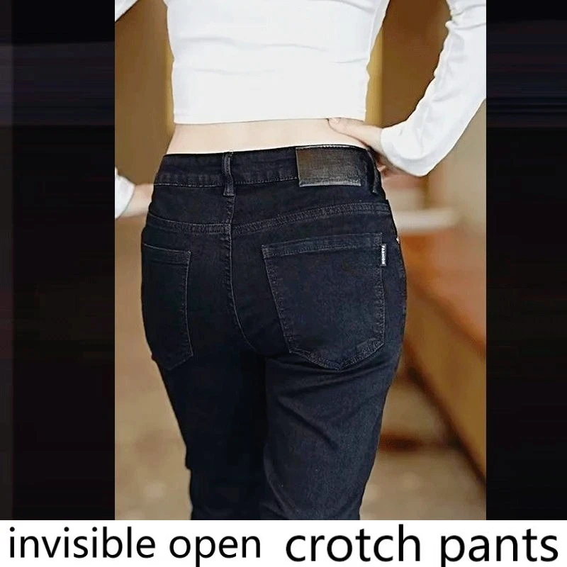 Invisible Zipper Open-crotch Pants Denim Summer Slim-fitting Smoke Gray Men's Work Durable Small Feet Elastic Retro Thin Pants