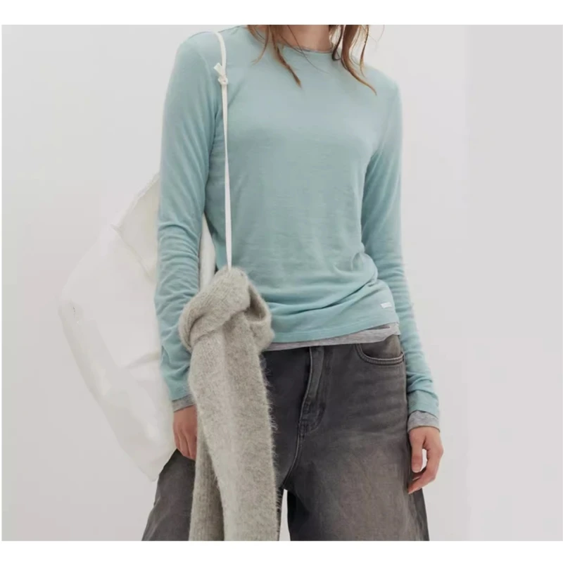 25 year spring/summer new item, Lyocell women's round neck pullover versatile long sleeved thin T-shirt