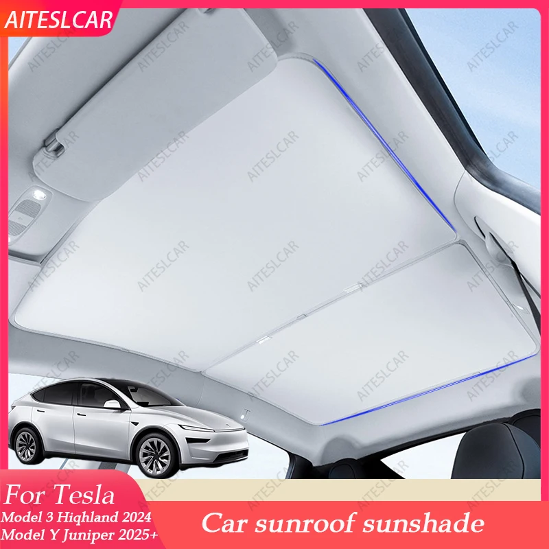 Sunroof Sunshades For Tesla Model 3 Highland 2026 Model Y Juniper 2026+ Ice Cloth Buckle Sun Shade Glass Front Rear Skylight