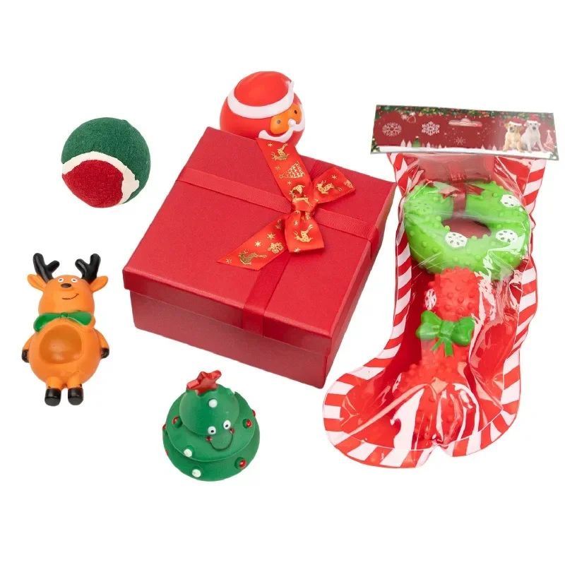 Christmas Dog Toy Santa Claus Reindeer Pet Chew Toy Eco-friendly Material Squeaky Interactive Dog Toy Set