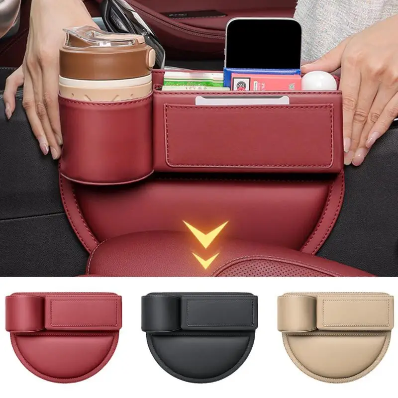 Car Seat Gap Organizer Waterproof PU Leather Seat Interval Bag With Cup Holder Universaal Seat Crevice Storage Box For Cars SUVs