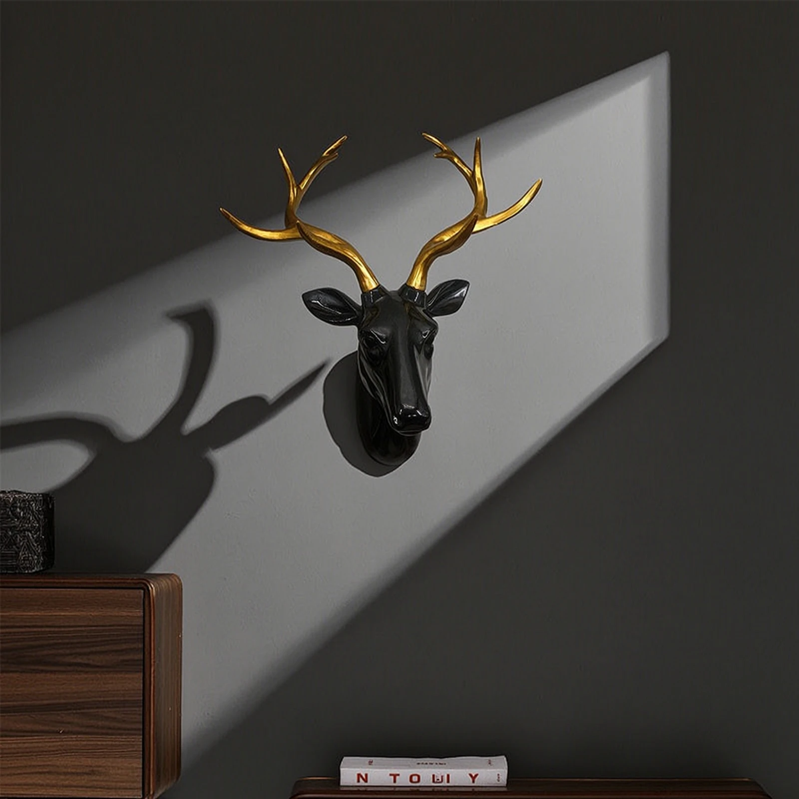 Animal Head Wall Hanging Decoration Three-Dimensional Deer Head Wall Mount Matte Gold Finish for Living Room, Bedroom