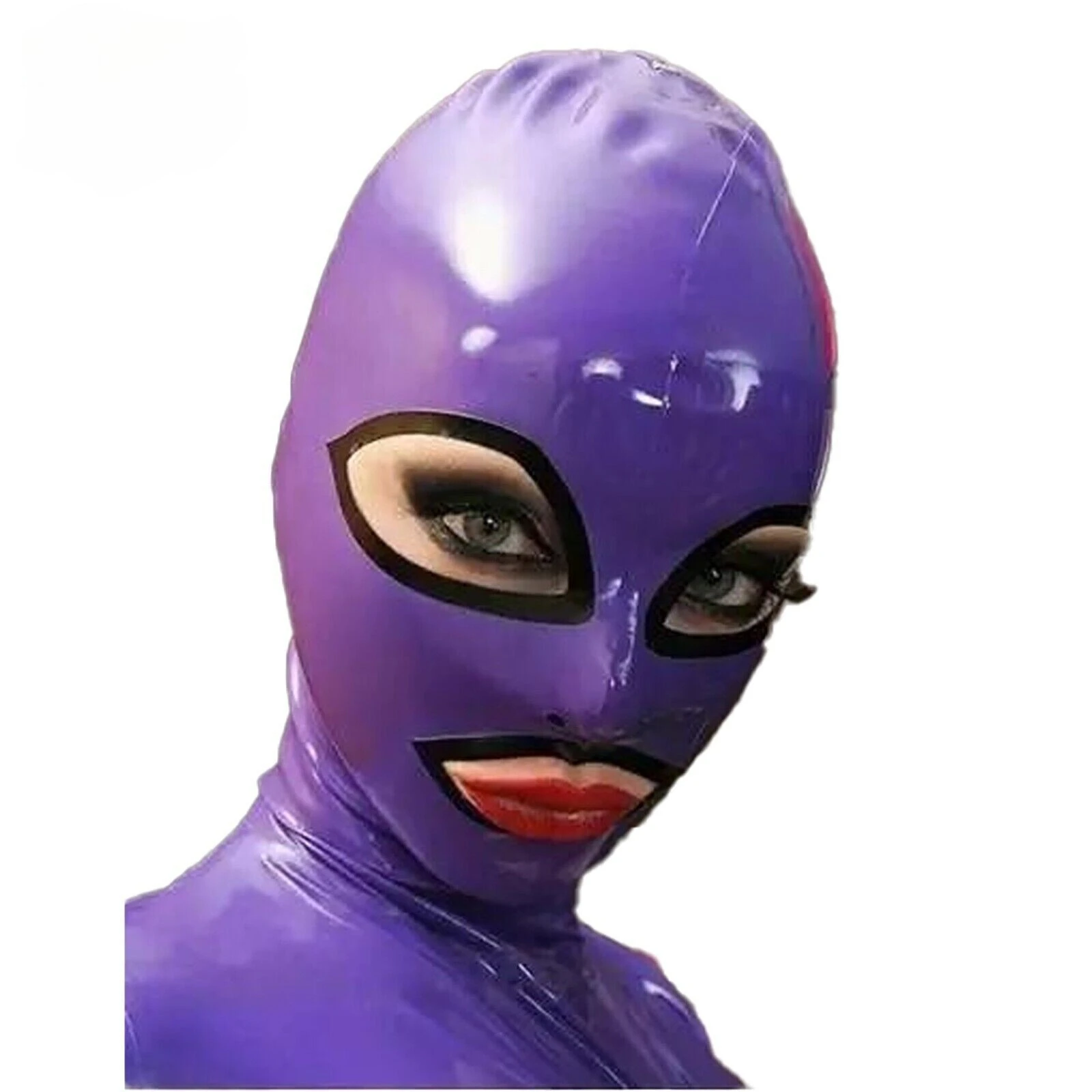 

Latex Cover Back Zipper Rubber Mask Purple Cosplay Costume Club Costume